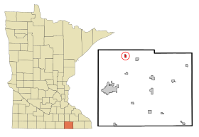 Mower County Minnesota Incorporated and Unincorporated areas Waltham Highlighted.svg