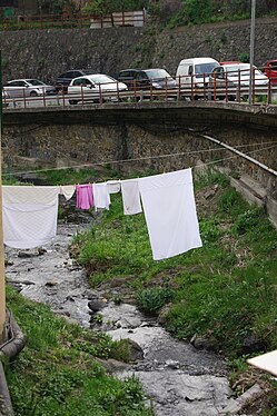 Laundry washed an dried with help of the brook