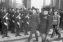 Ante Pavelic and Benito Mussolini in Rome on 18 May 1941 Mussolini Pavelic Patti di Roma 1941.jpg