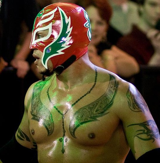 WWE wrestler Rey Mysterio uses a Mexican 'luchador' gimmick.