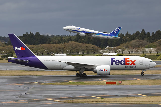 A FedEx Express Boeing 777F taxiing at Narita International Airport in Tokyo, Japan in 2012