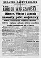 Puolalaisen sanomalehden Nowy Kurier Warszawski etusivulla sopimuksen allekirjoittamisesta