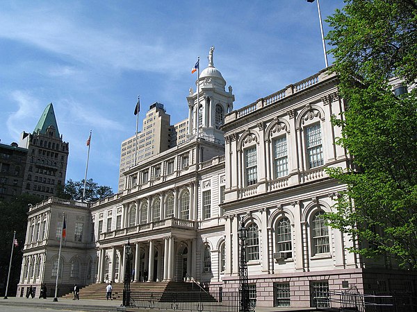 New York City Hall, the oldest continuous seat of local government in the United States, completed in 1812