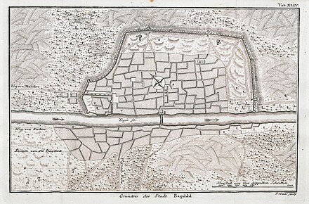 Contemporary sketch of Baghdad published by Carsten Niebuhr in 1778