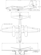 3-view line drawing of the North American B-45 Tornado.