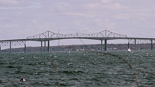 The original Jamestown Bridge, which connected Jamestown with North Kingstown, Rhode Island from 1940 until its demolition in 2006