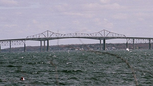 The original Jamestown Bridge, which connected Jamestown with North Kingstown, Rhode Island from 1940 until its demolition in 2006