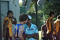 Jared Brennan and Ernie Dingo during a Brisbane Lions training session on April 11