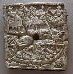 Bas-relief of a banquet and boating scene, unknown provenience