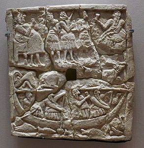 Baix relleu decorat amb escenes d'un banquet (c. 2700-2650 aC). Procedència desconeguda. Museu del Louvre