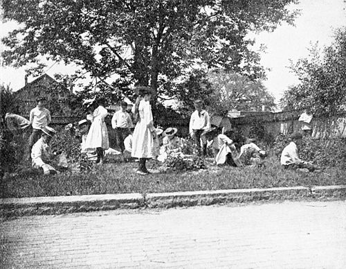 Children working in George Putnam School Garden