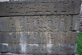 One of a series of murals from the South Ballcourt at El Tajin, showing the sacrifice of a ballplayer