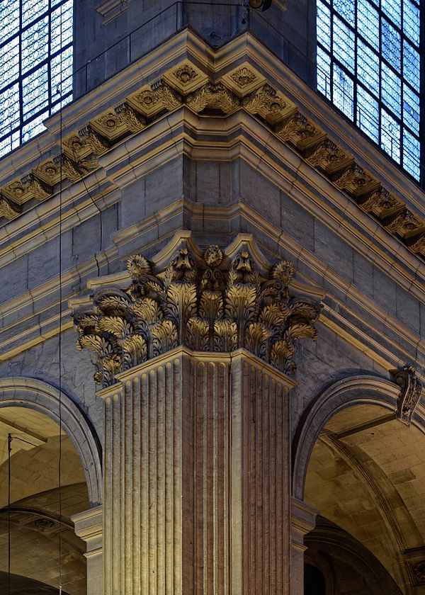 Two decorative Corinthian pilasters in the Church of Saint-Sulpice (Paris)