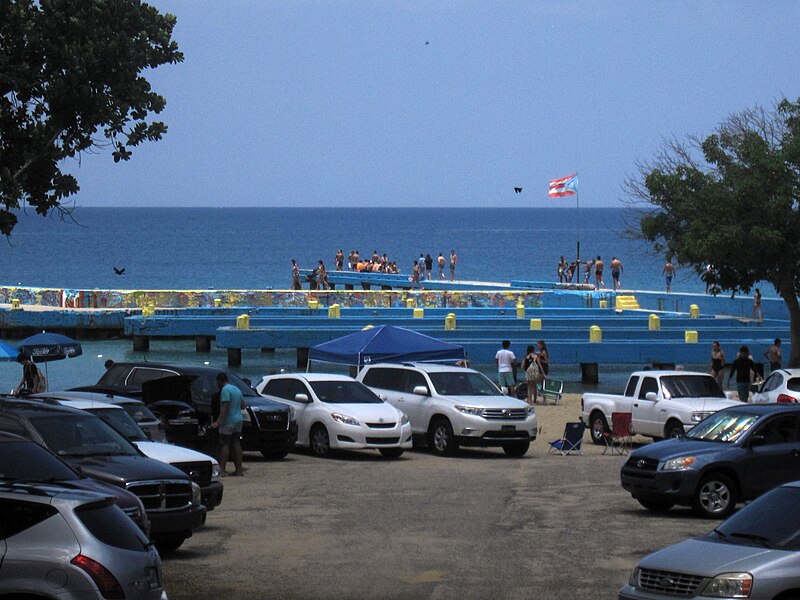 File:Parking area and pier at Crash Boat Beach in Borinquen, Aguadilla, Puerto Rico.jpg