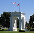 The Peace Arch at the Canada–United States border, the longest common border in the world.