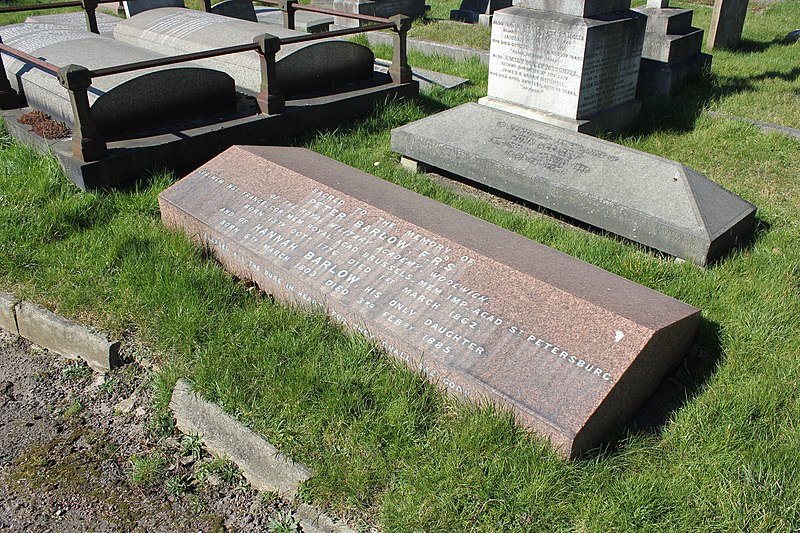 File:Peter Barlow FRS - gravestone in Charlton Cemetery, London SE7.jpg