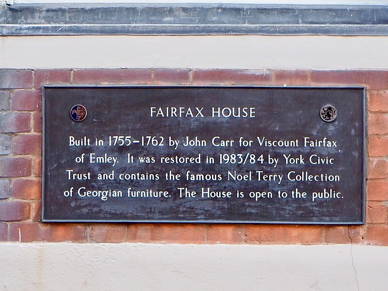 File:Plaque at Fairfax House Castlegate York.jpg