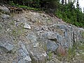Pleistocene glacial till over Precambrian tillite (Straight Lake West roadcut, north of Temagami, Ontario, Canada) 1 (32871964277).jpg