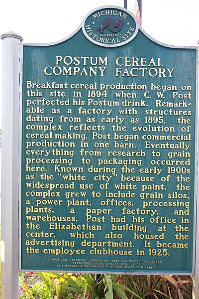 Commemorative placque at the Postum Cereal Company Factory, September 2014