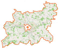 Mapa konturowa powiatu siedleckiego, blisko lewej krawiędzi na dole znajduje się punkt z opisem „Seroczyn”
