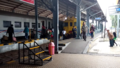 The platform of the station, with the Logawa train on line 2 and Batara Kresna Railbus on line 1 using the Prambanan Express train series