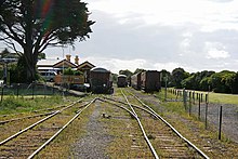 Looking west along the Bellarine Railway to Queenscliff station; at right is the Bellarine Rail Trail