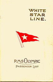 Olympic's list of first-class passengers, 1923 RMS Olympic Passenger List 1923.jpg