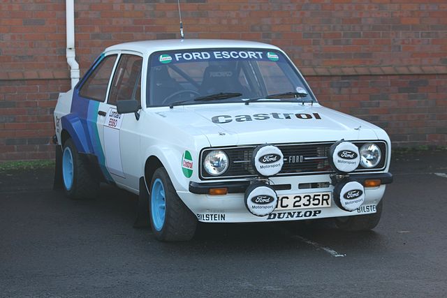 A Ford Escort RS in 1979 Ford Motorsport colours at the 2014 Race Retro show