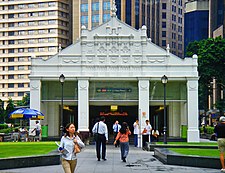 The entrance of Raffles Place MRT station