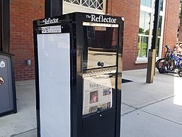 A Newspaper vending machine distributing The Reflector Reflector Newspaper Vending Machine.jpg