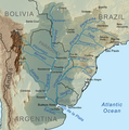 Карта на басенот на Рио де ла Плата со приказ на местото каде Уругвај се спојува со Парана.