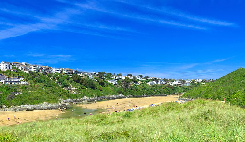 File:River Gannel and Crantock beach, Newquay, Cornwall panorama by Thomas Tolkien (14680384021).jpg