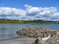 Magpie village, Harbour, Saint-Octave catholic church, from Fishermen's St