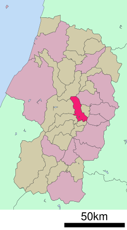 Sagaes läge i Yamagata prefektur      Städer      Landskommuner