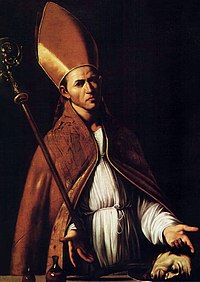 Saint Januarius (in a modern depiction) was the first bishop of the diocese, until his martyrdom in 305. Saint Januarius.jpg