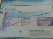 Santa Fe Trail marker at the Cuerno Verde Rest Area, Colorado Santa Fe Trail Historical Marker.png