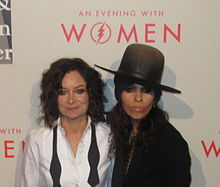 Perry with her now ex-wife Sara Gilbert at the Los Angeles LGBT Center's An Evening with Women event in 2014 Sara Gilbert and Linda Perry 2014.jpg