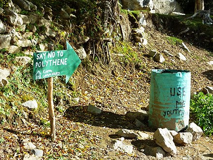 Say no to polythene. Sign. Nako, Himachal Pradesh, India.