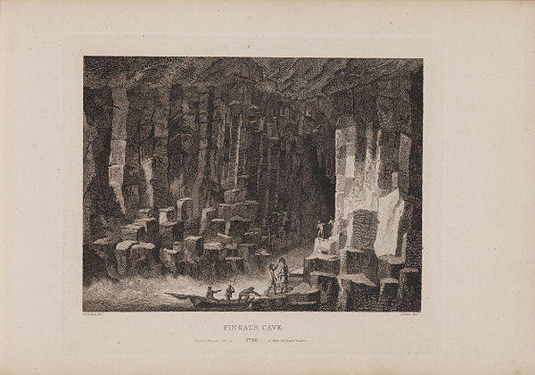 Engraving of Fingal's Cave by James Fittler in Scotia Depicta, 1804.