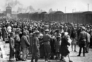 Výběr na rampě v Auschwitz-Birkenau, 1944 (Auschwitz Album) 1b.jpg