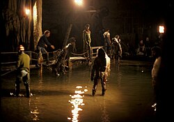 The backstage on the set in Neptune's Grotto Set Isola uomini pesce Grotte di Nettuno.jpg