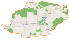 Mapa konturowa gminy Siennica Różana, w centrum znajduje się punkt z opisem „Siennica Różana”