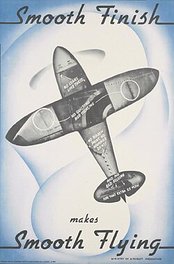 A Ministry of Aircraft Production poster on aerodynamics Smooth Finish Makes Smooth Flying Art.IWMPST14268.jpg