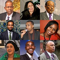 Abdi Yusuf Hassan • Poly Styrene • Ahmed Mahamoud Silanyo Rageh Omaar • Aar Maanta • Nadifa Mohamed Hanan Ibrahim • Mo Farah • Mark Hendrick