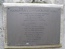 Southampton Docks foundation and commemorative plaque, inside dock gate 4; Lucius Curtis laid the foundation stone on 12 October 1838. Southampton Docks commemorative plaque.JPG