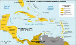 Îles espagnoles des Caraïbes dans les vice-royautés américaines 1600.png