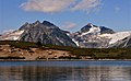 Pyramid Mountain and Spire Peaks to left, Trick Peak (right). From Elfin Lake.