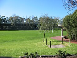 Oval Number 1: Scoreboard in the background, and the Pavilion to the right St Kevin's College, Melbourne ovals 001.jpg