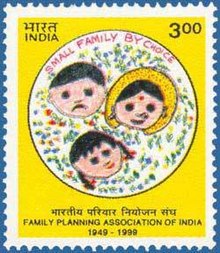 Family Planning Association of India stamp on its 50th anniversary, 1999 Stamp of India - 1999 - Colnect 161742 - Family Planning Association of India - 50th anniv.jpeg