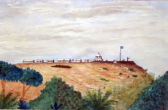 1887 painting of the Station of Vivi during the Congo Free State period. Station de Vivi 1887.JPG